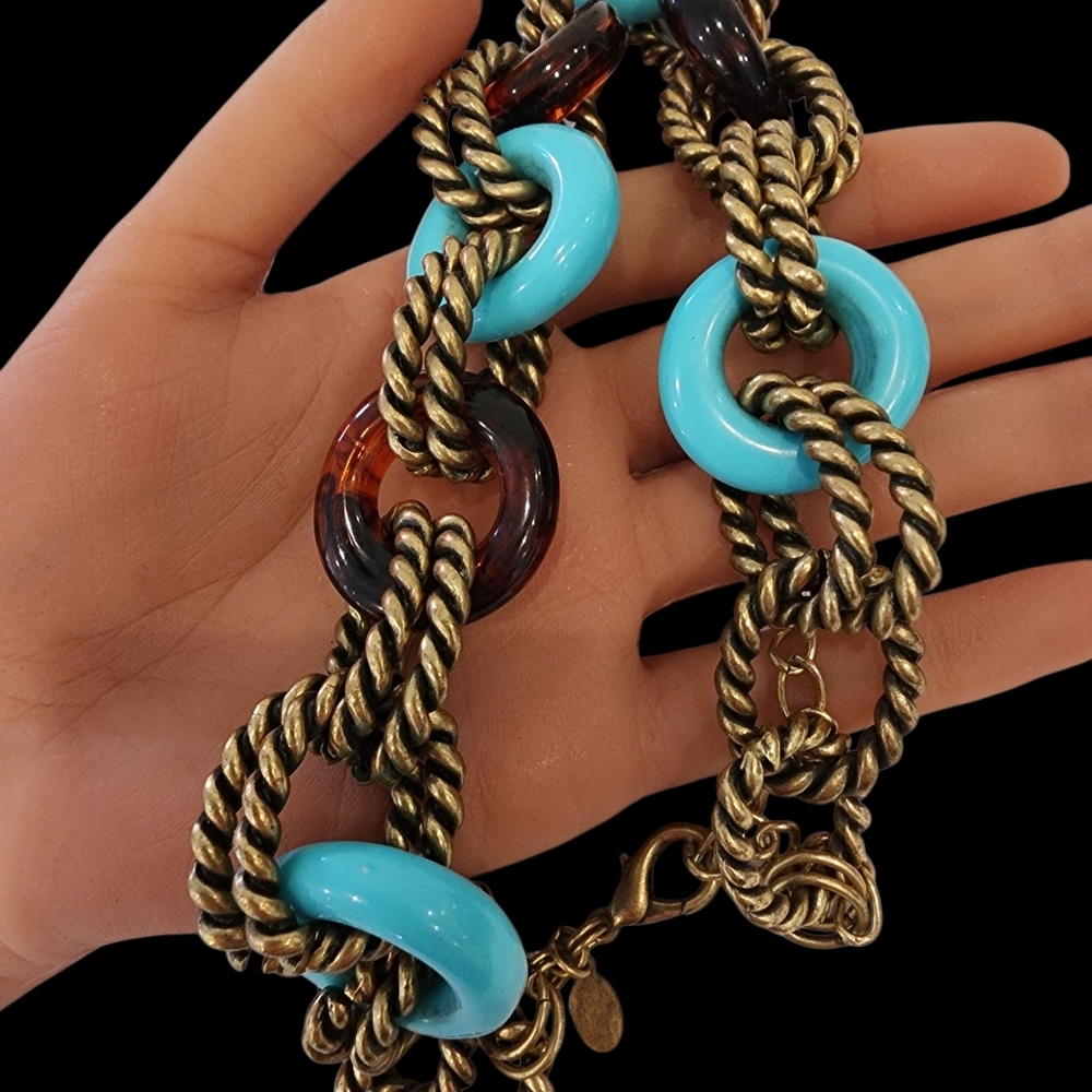 Chico's necklace chunky necklace boho open link turquoise brown - Picture 5 of 15